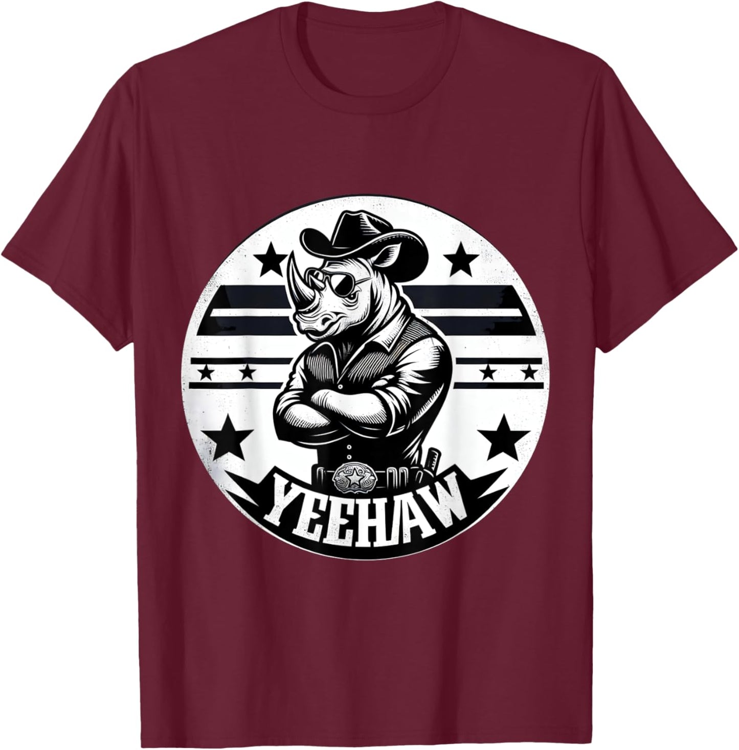 Rhino Yeehaw Cowboy Rhinoceros T-Shirt - T-Shirt | Maroon
