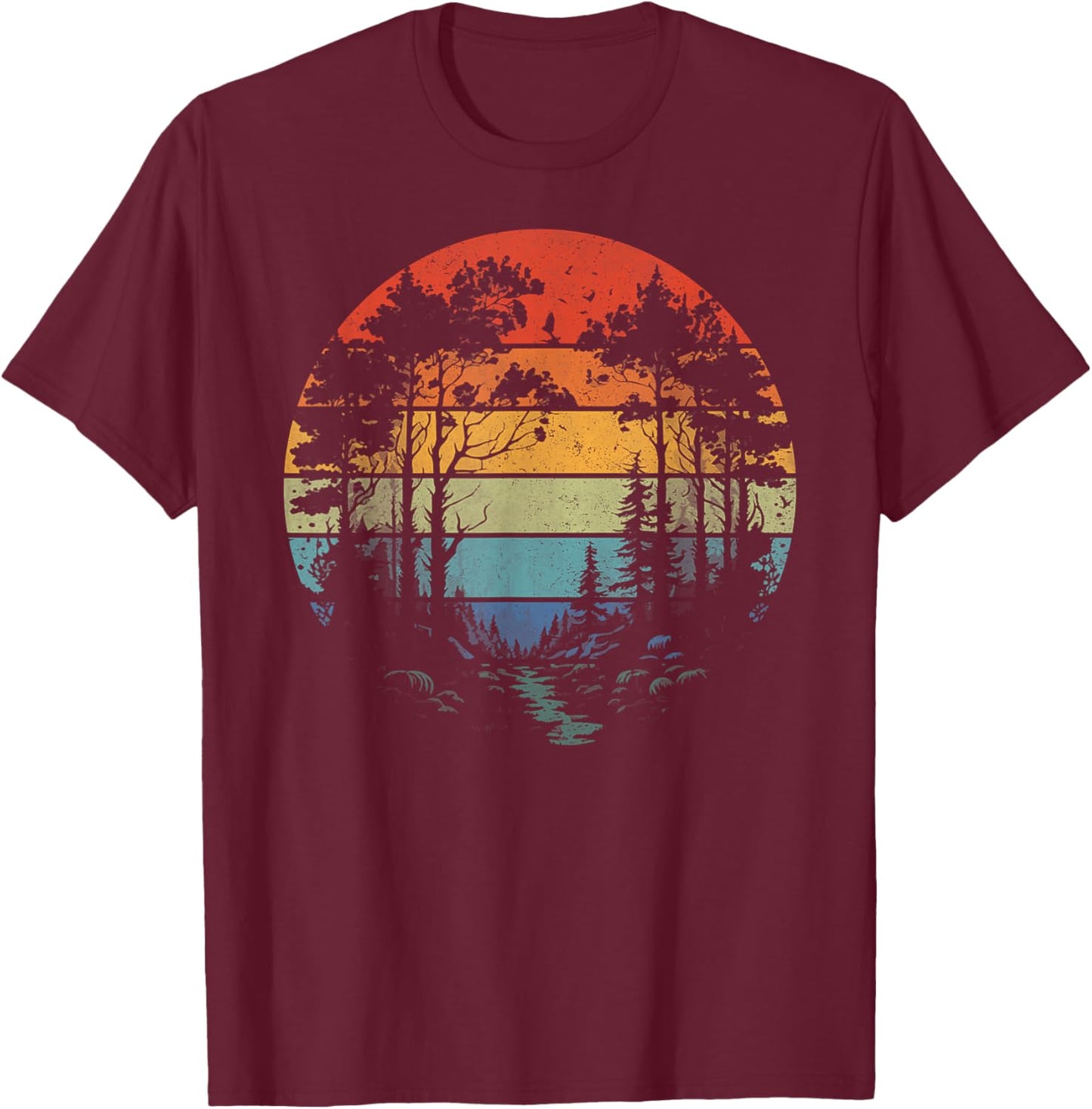 Wildlife Trees Outdoors Nature Retro Forest Vintage T-Shirt - T-Shirt | Maroon
