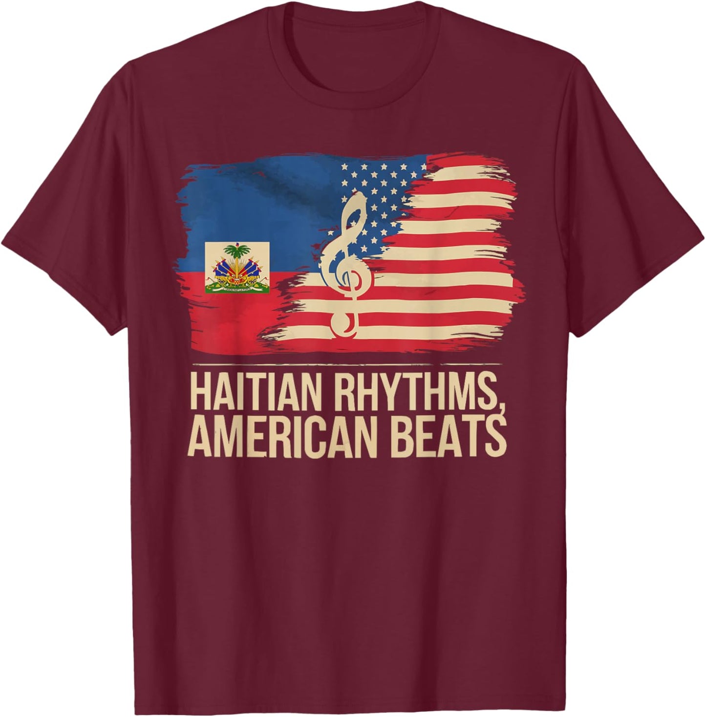 Half Haitian Half American USA Flag Haiti America T-Shirt - T-Shirt | Maroon