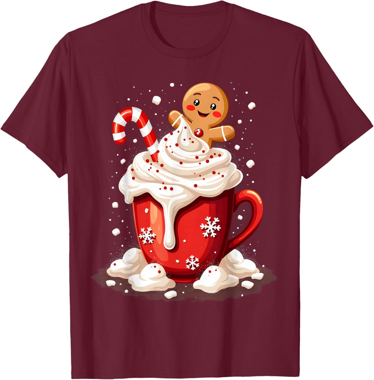 Festive Cocoa and Holiday Apparel -Child Christmas Holiday Whimsical Black Polyester 100% Small T-Shirt - T-Shirt | Maroon