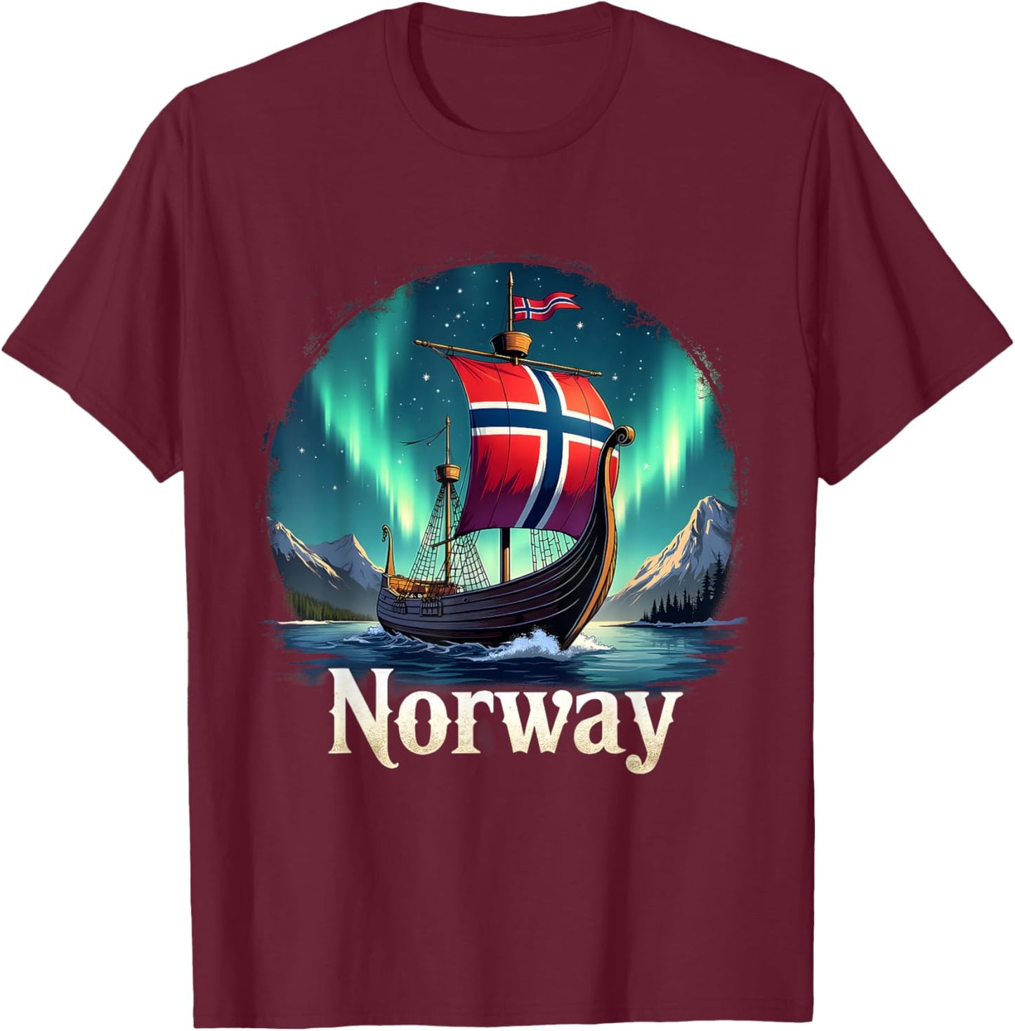 Travel To Norway Family Matching Outfits Norway Viking Ship T-Shirt - T-Shirt | Maroon