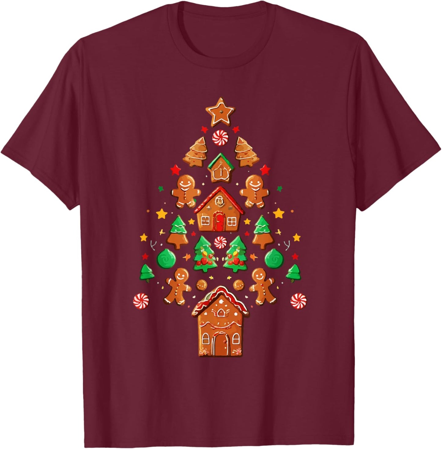 Merry Christmas Tree Gingerbread Man Xmas Cookie Costume T-Shirt - T-Shirt | Maroon