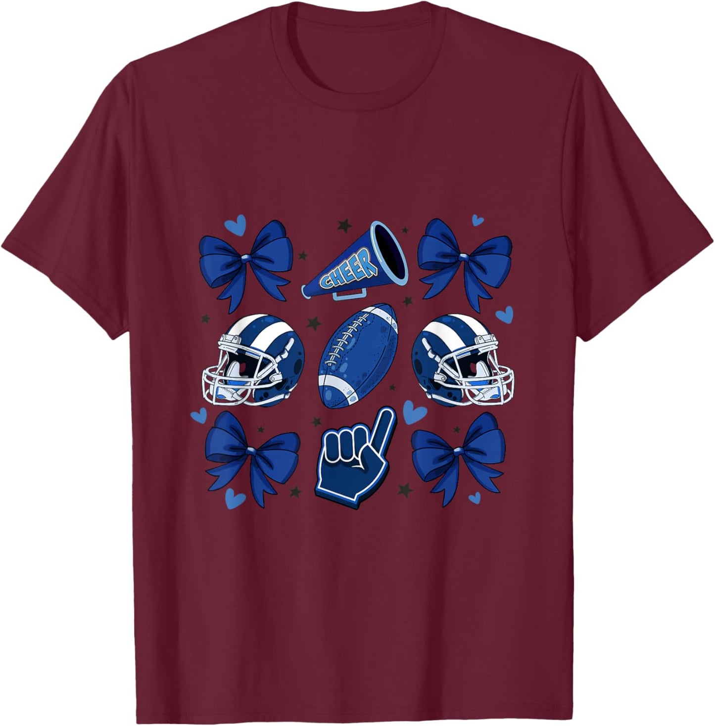 Football Cheer Mom Sister Coquette Bow Game Day Blue Women T-Shirt - T-Shirt | Maroon