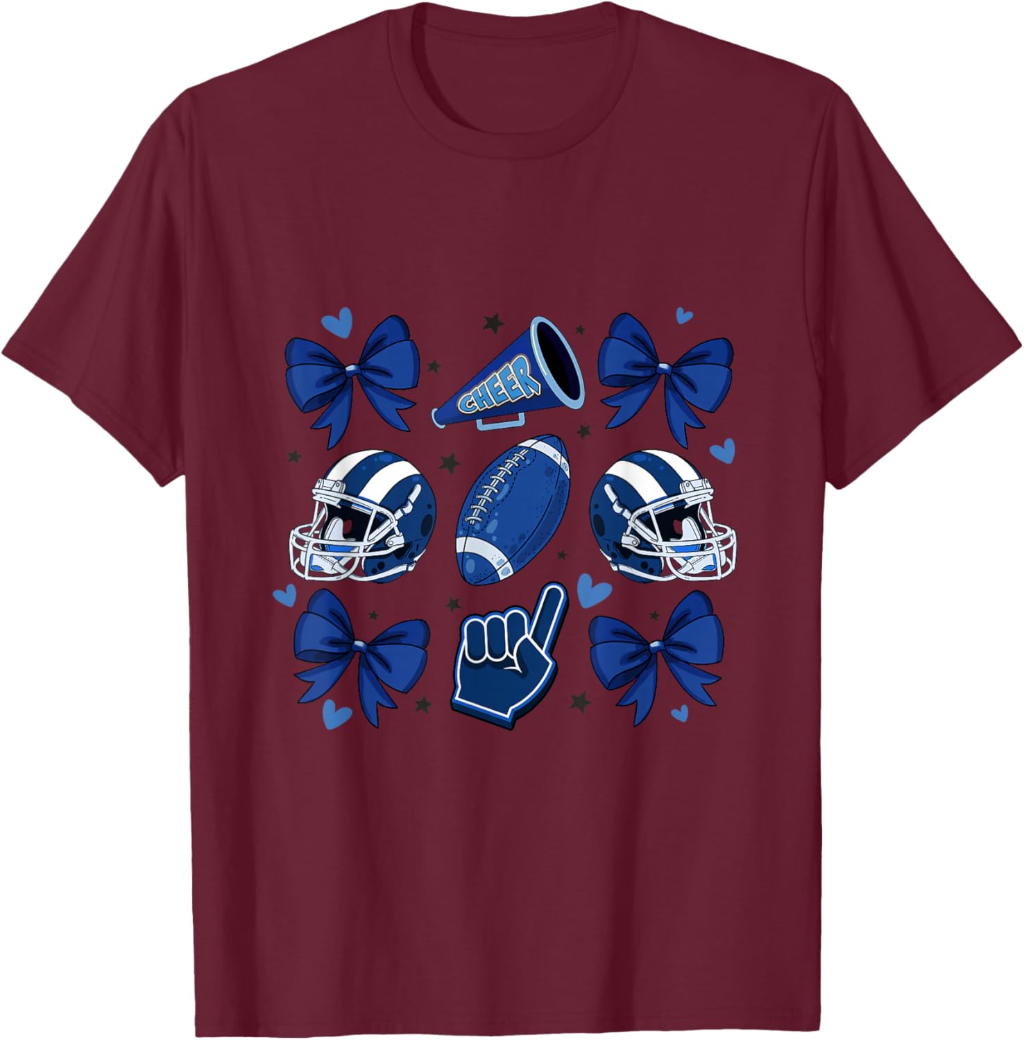 Football Cheer Mom Sister Coquette Bow Game Day Blue Women T-Shirt - T-Shirt | Maroon