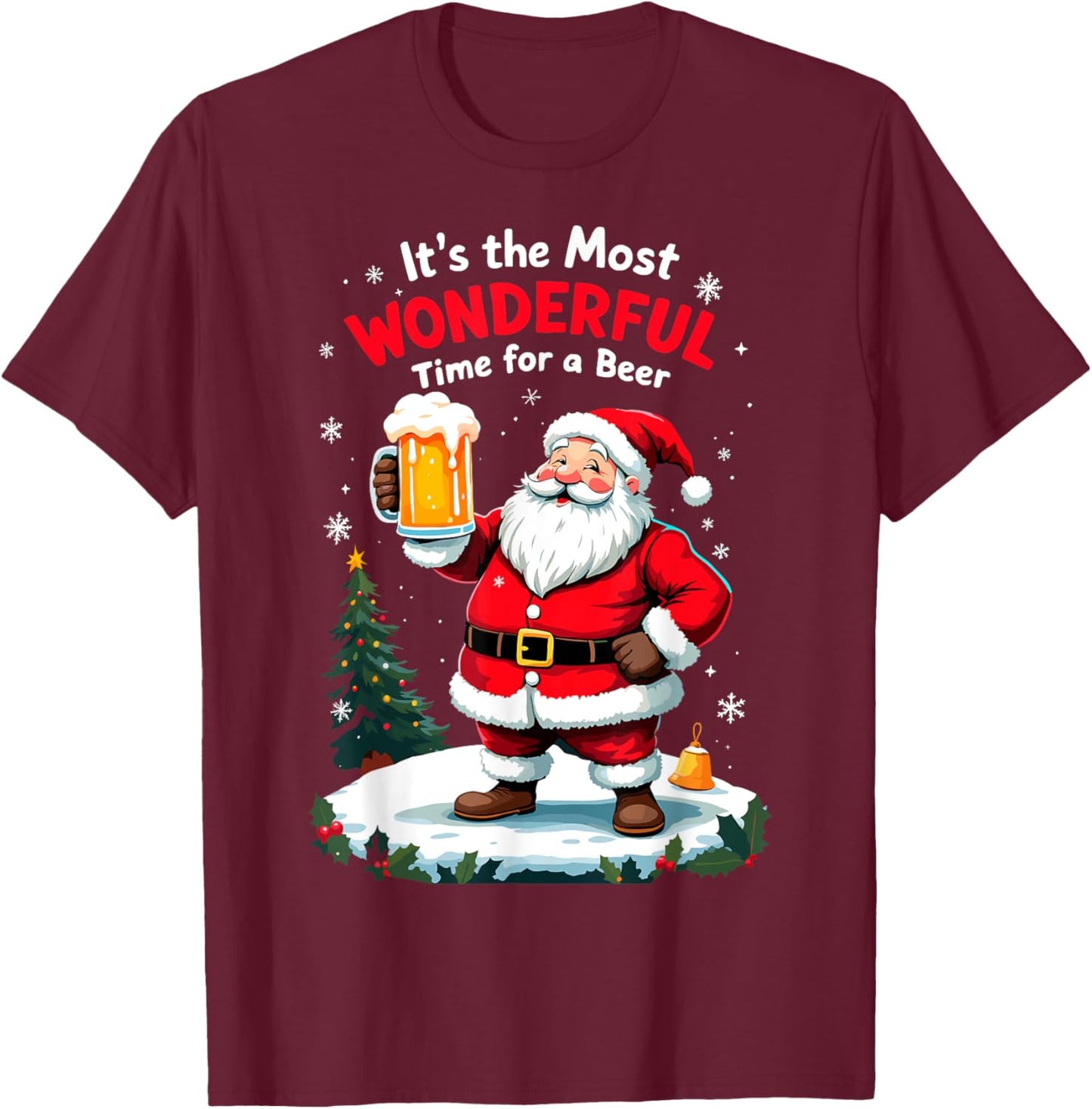 It's the Most Wonderful Time for a Beer Santa Christmas T-Shirt - T-Shirt | Maroon