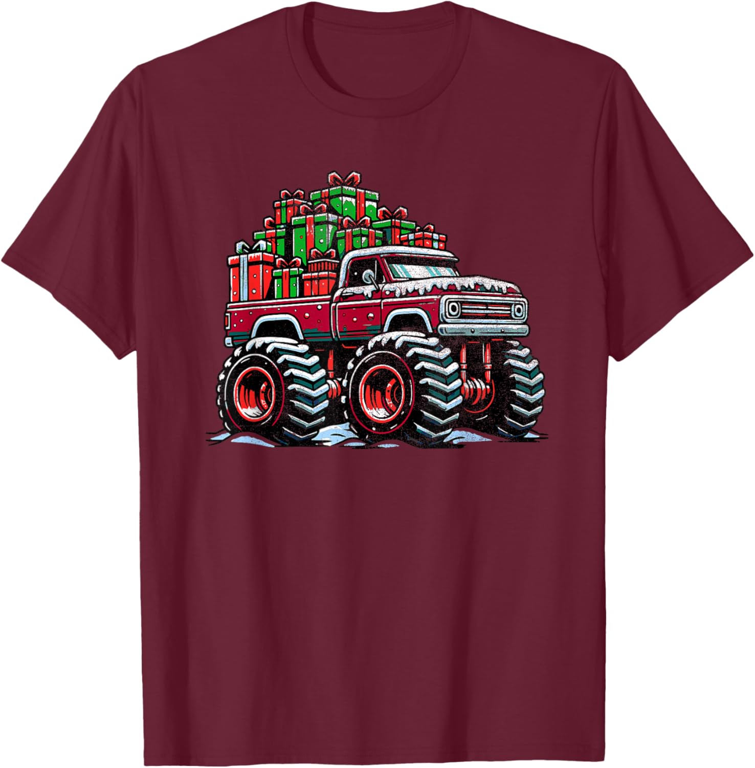 Christmas Monster Truck for Boys Kids Monster Truck Lovers T-Shirt - T-Shirt | Maroon