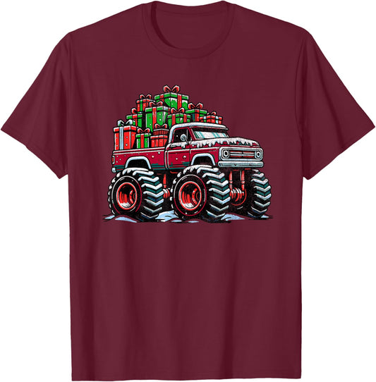 Christmas Monster Truck for Boys Kids Monster Truck Lovers T-Shirt - T-Shirt | Maroon