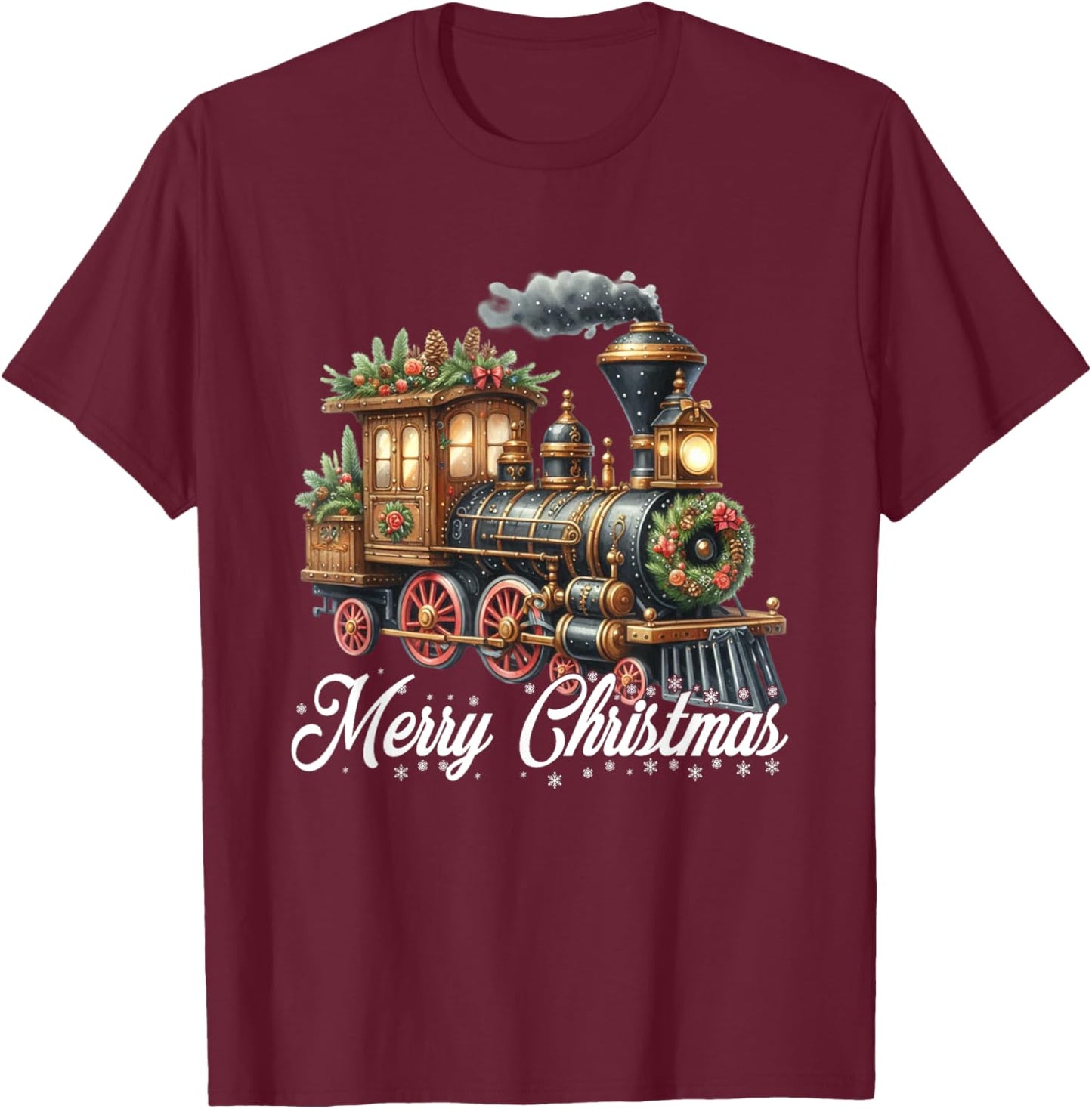 Merry Christmas Steam Train Locomotive Family Pajamas T-Shirt - T-Shirt | Maroon