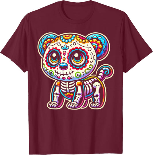 Day of the Dead Panda Sugar Skull Mexican Dia De Los Muertos T-Shirt - T-Shirt | Maroon