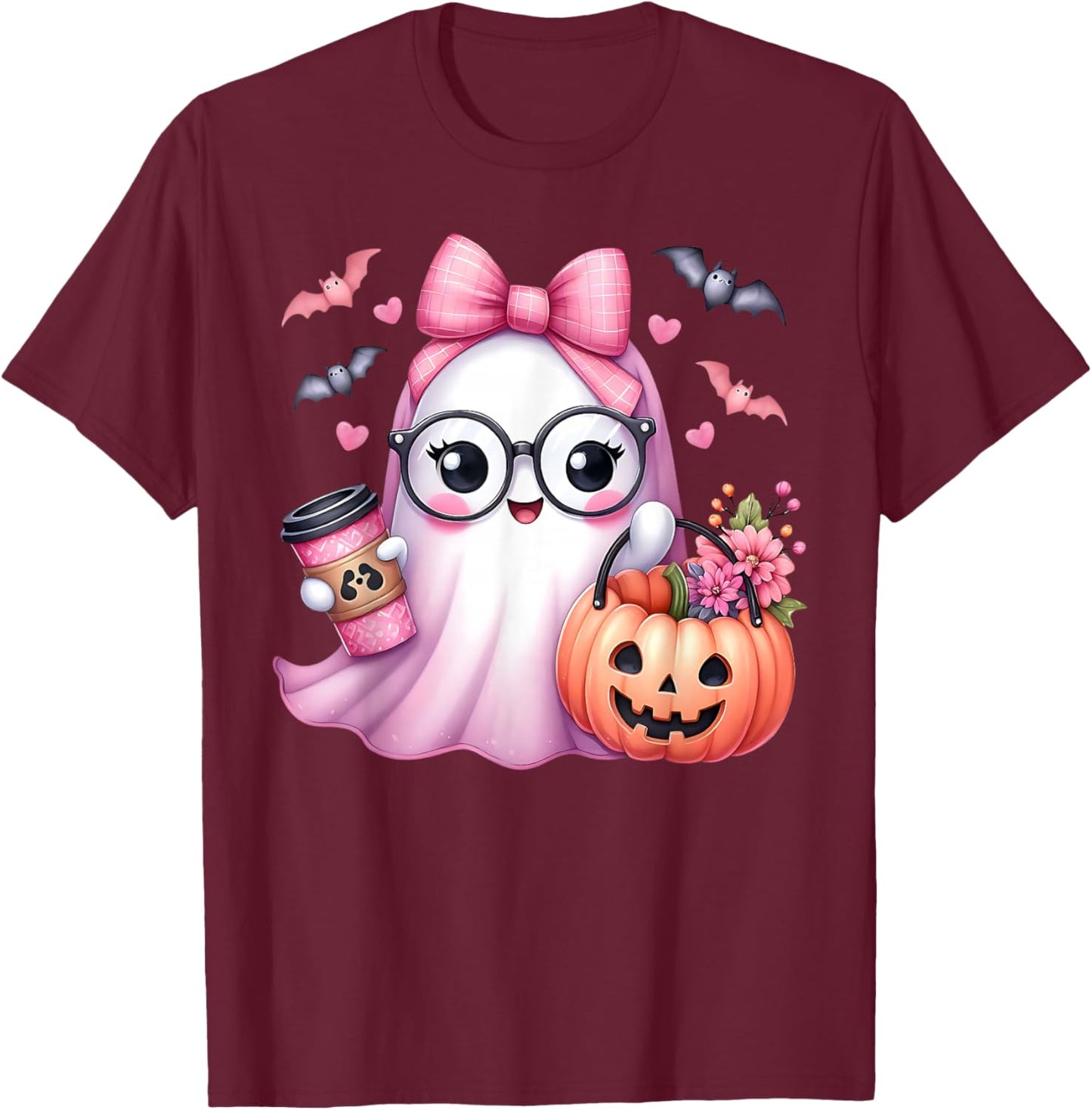 Cute Pink Ghost Boo Halloween Costume for Girl Kids Toddler T-Shirt - T-Shirt | Maroon