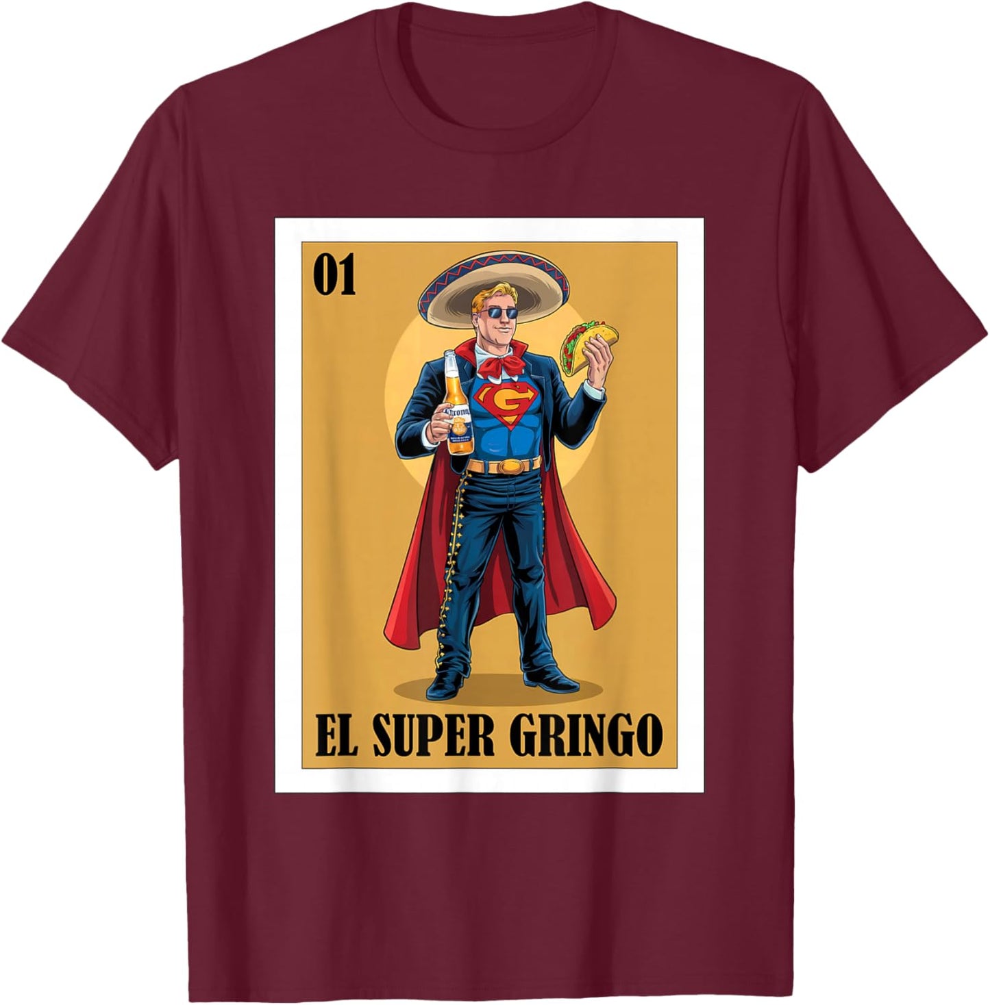 Funny Mexican Design for Blonde Guys - El Super Gringo T-Shirt - T-Shirt | Maroon