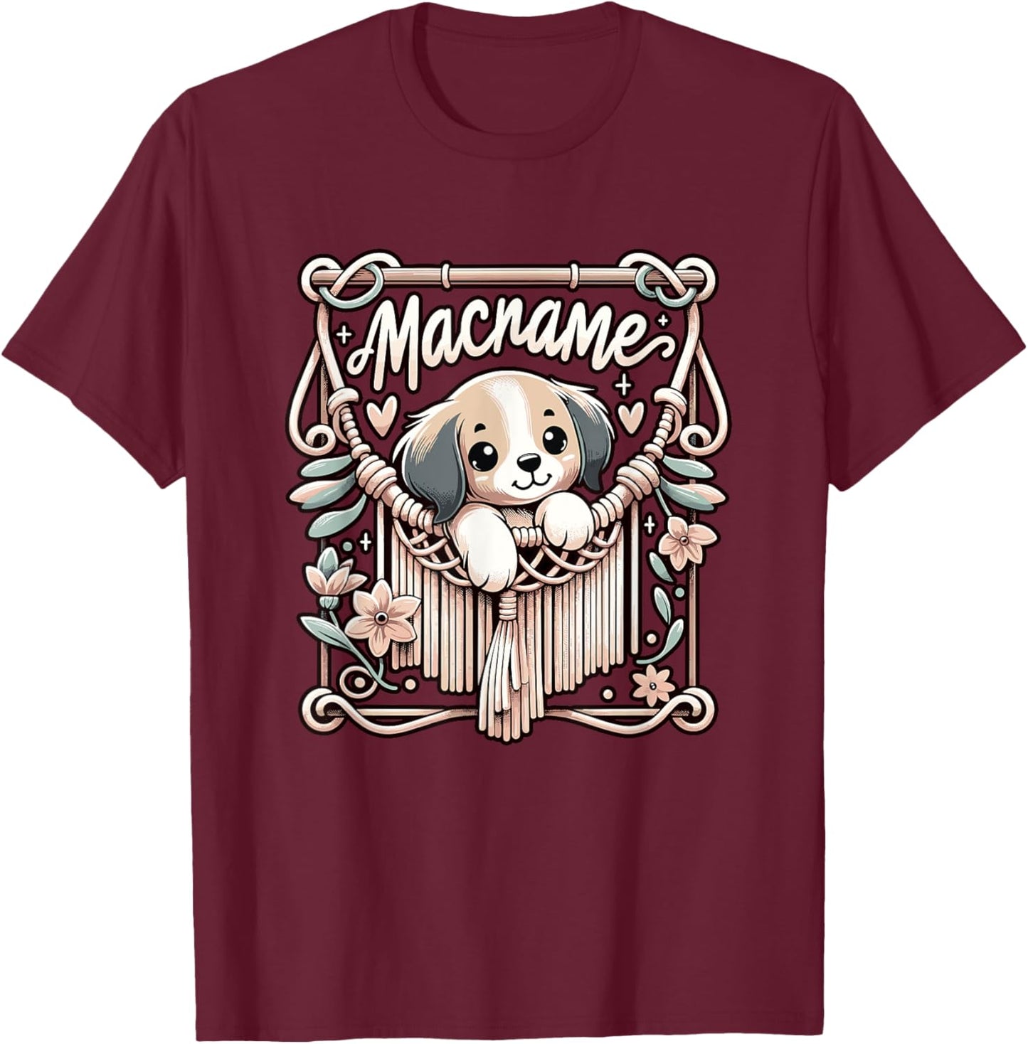 Funny Macrame Dog Artist Macrame T-Shirt - T-Shirt | Maroon