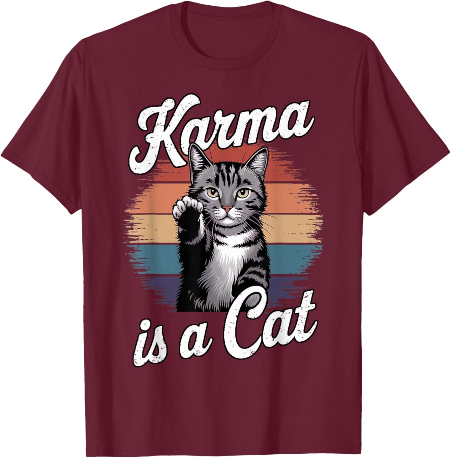 Vintage Karma is a Cat Cat Lovers for Girls Man and Kids T-Shirt - T-Shirt | Maroon