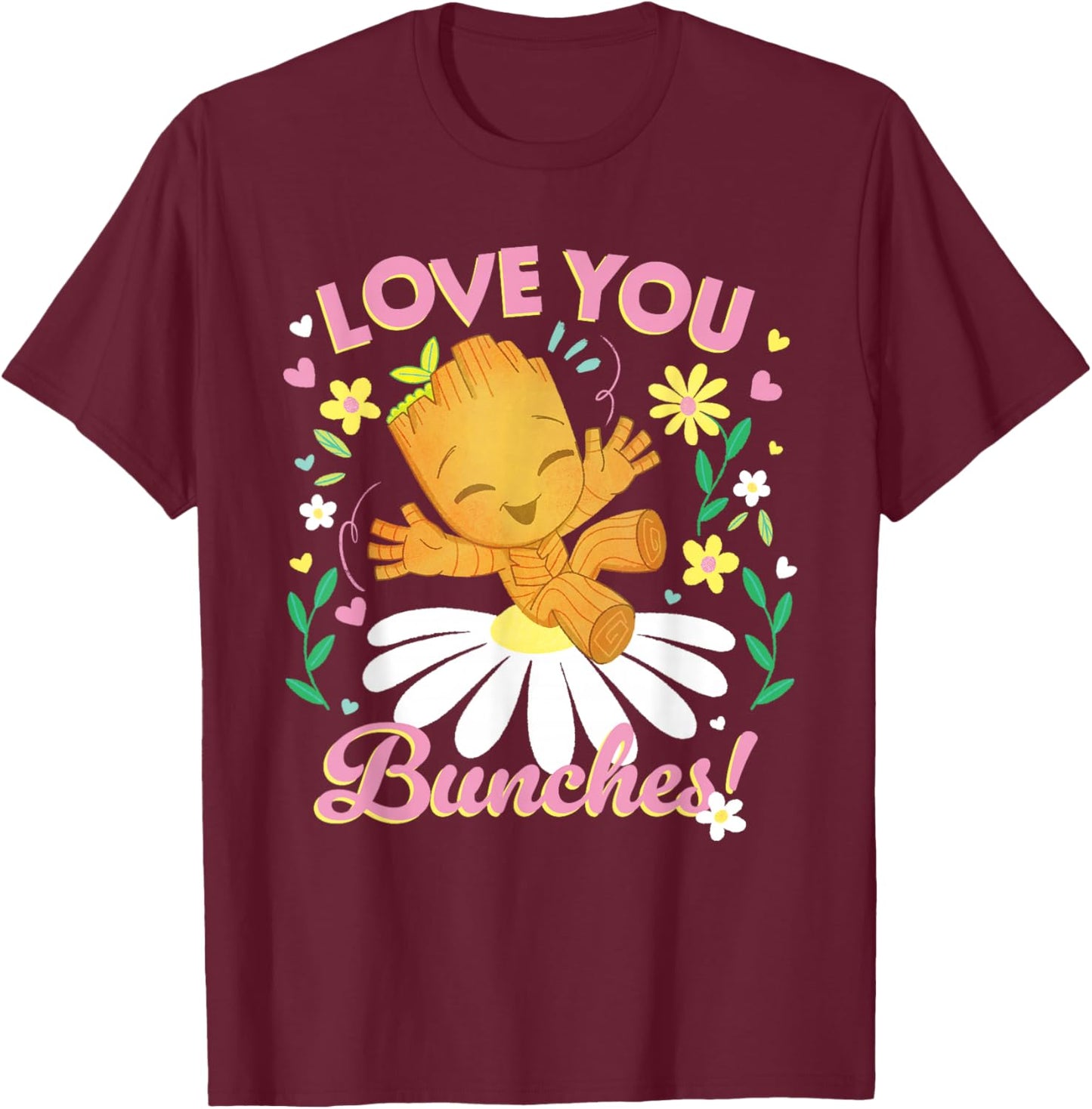 Marvel Valentine's Day Spring Flower Groot Love You Bunches T-Shirt - T-Shirt | Maroon