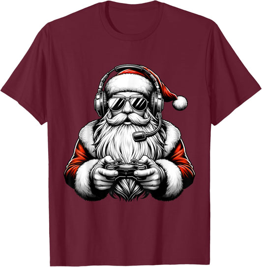 Christmas Gamer Boys Video Game Santa Xmas T-Shirt - T-Shirt | Maroon