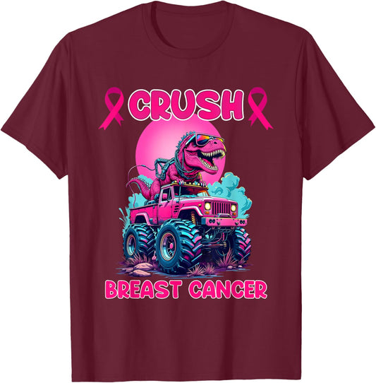 Monster Trucks Crush Breast Cancer Awareness T-Shirt - T-Shirt | Maroon