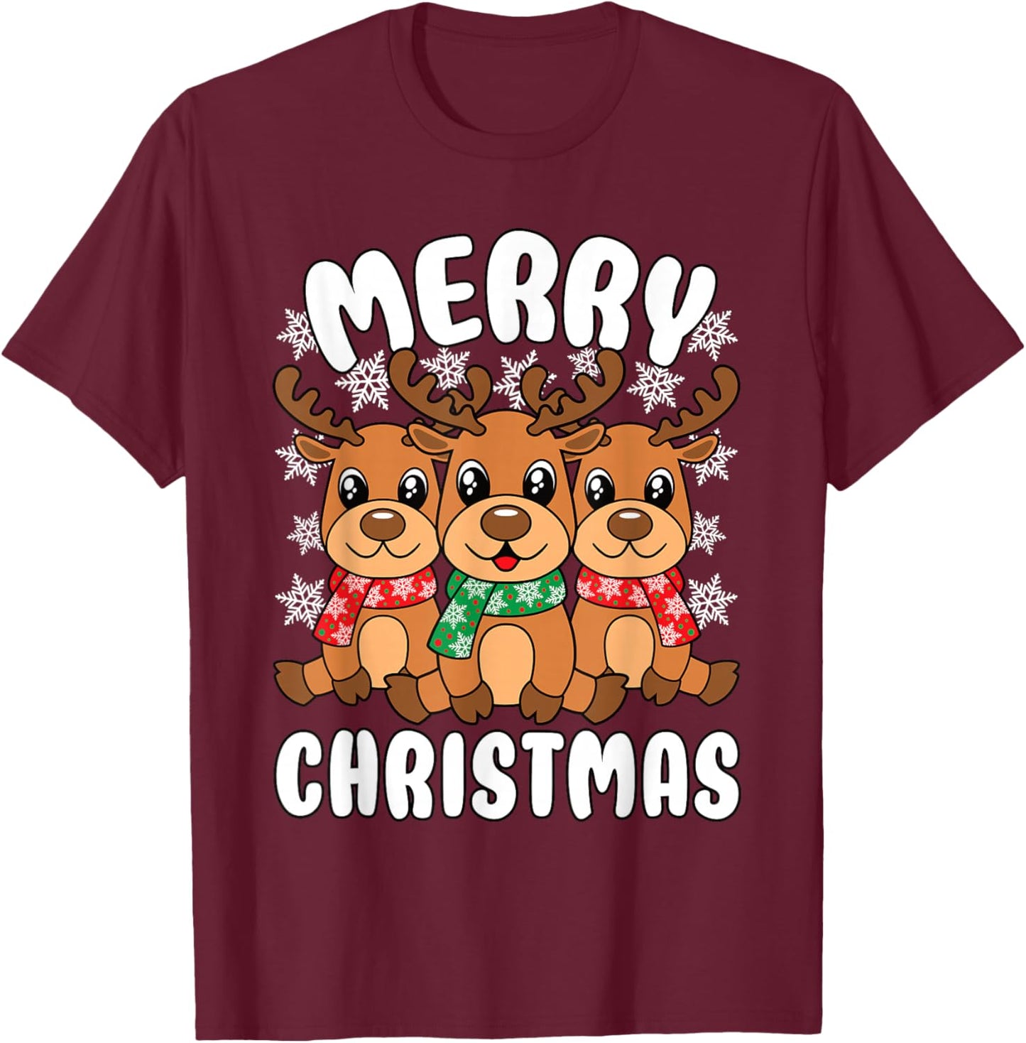 Merry Christmas Funny Christmas Xmas Reindeer Men Women Kids T-Shirt - T-Shirt | Maroon