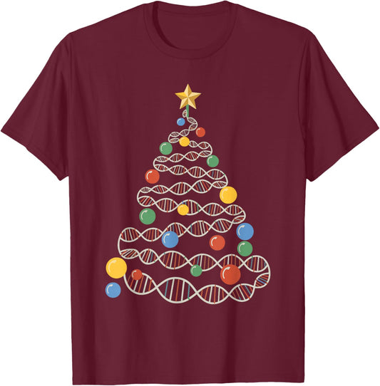 DNA Helix Christmas Tree Scientist Biology Science Teacher T-Shirt - T-Shirt | Maroon