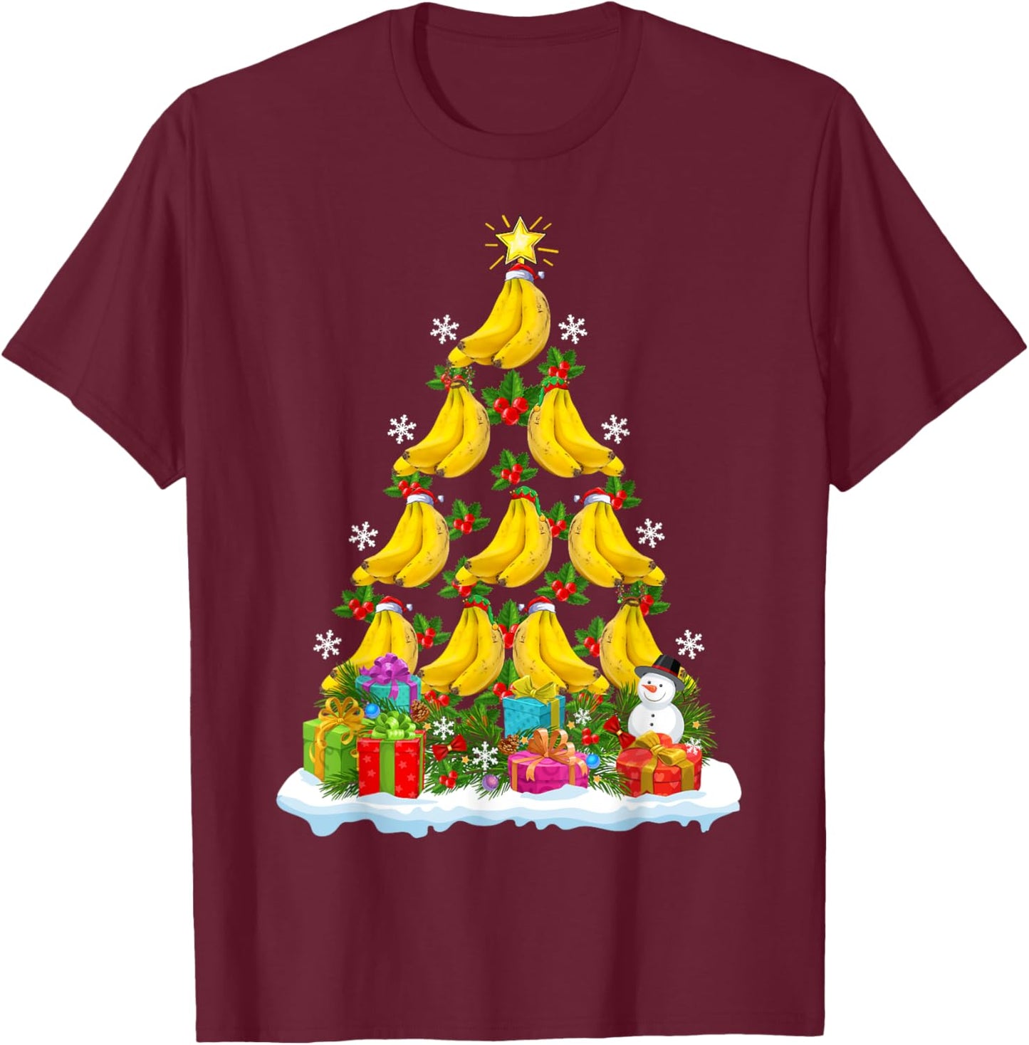 Banana Fruit Xmas Decoration Santa Banana Christmas Tree T-Shirt - T-Shirt | Maroon