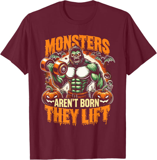 Halloween Workout Monsters Aren't Born They Lift Ghost T-Shirt - T-Shirt | Maroon