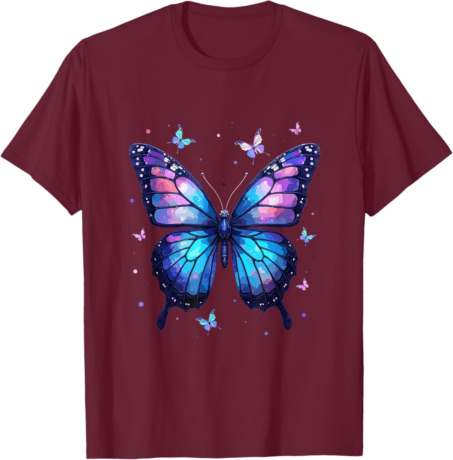 Mystical Artistry -Child Butterfly Abstract Modern Black , Small, Short Sleeve T-Shirt - T-Shirt | Maroon