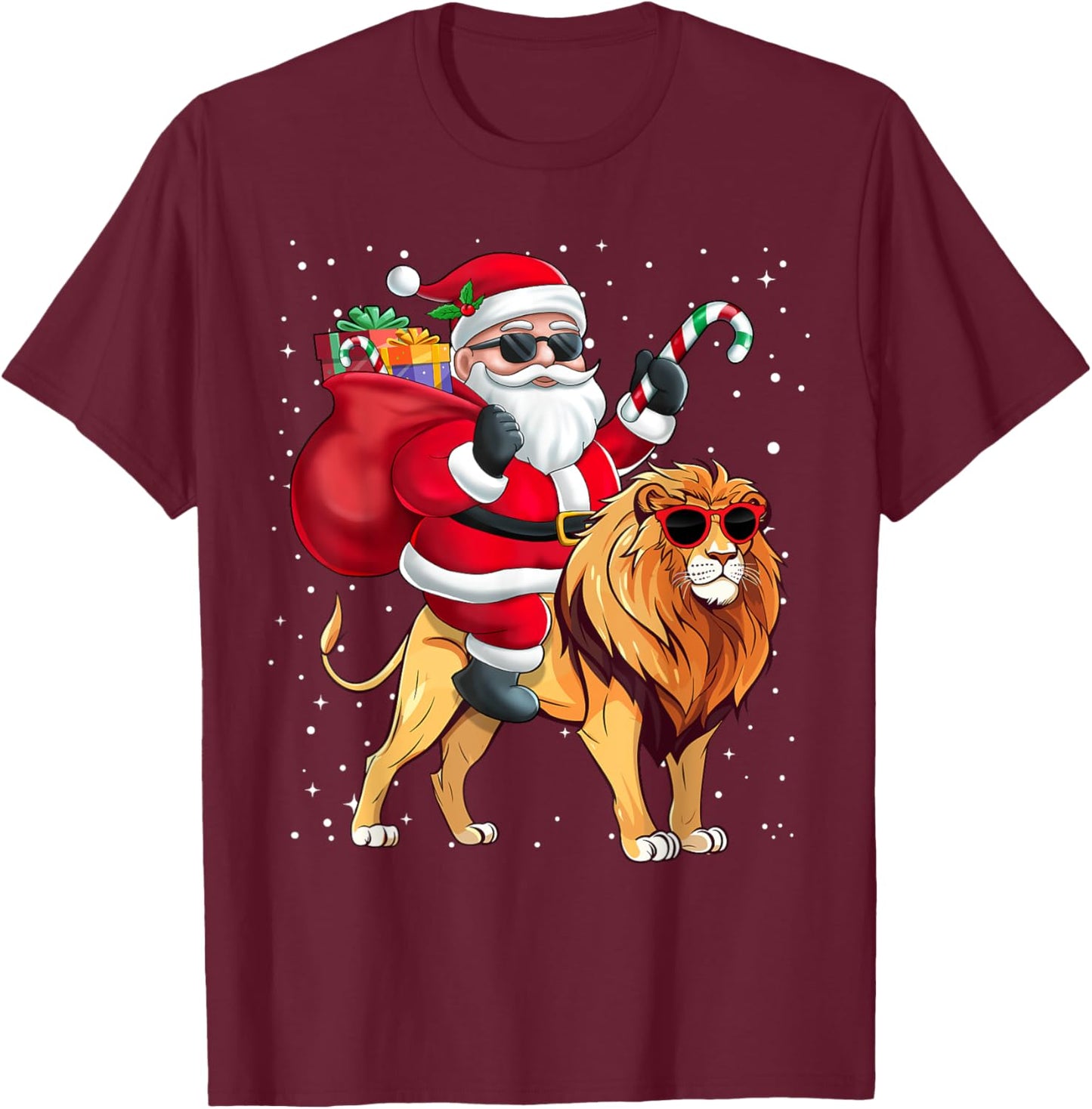 Santa Claus Riding A Lion Christmas Boy Girl Kids T-Shirt - T-Shirt | Maroon