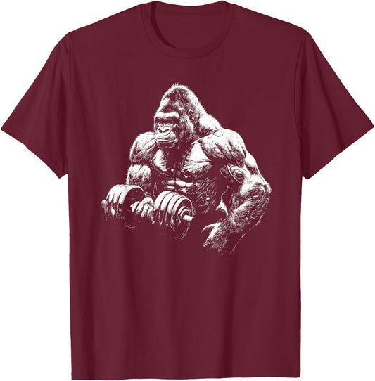 Gorilla Monkey Gym Wear Bodybuilding Workout Motivation T-Shirt - T-Shirt | Maroon