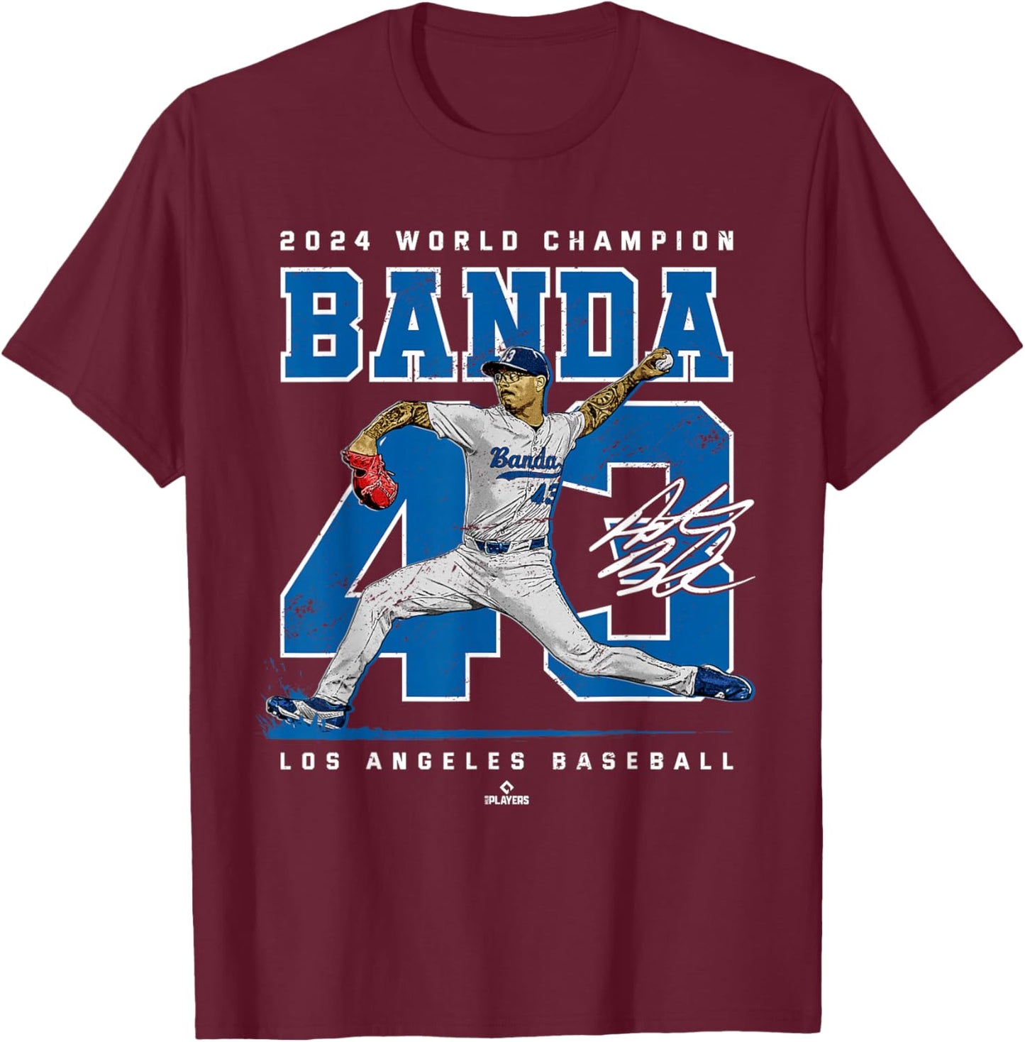 Player Number 2024 World Champion Anthony Banda MLBPA T-Shirt - T-Shirt | Maroon