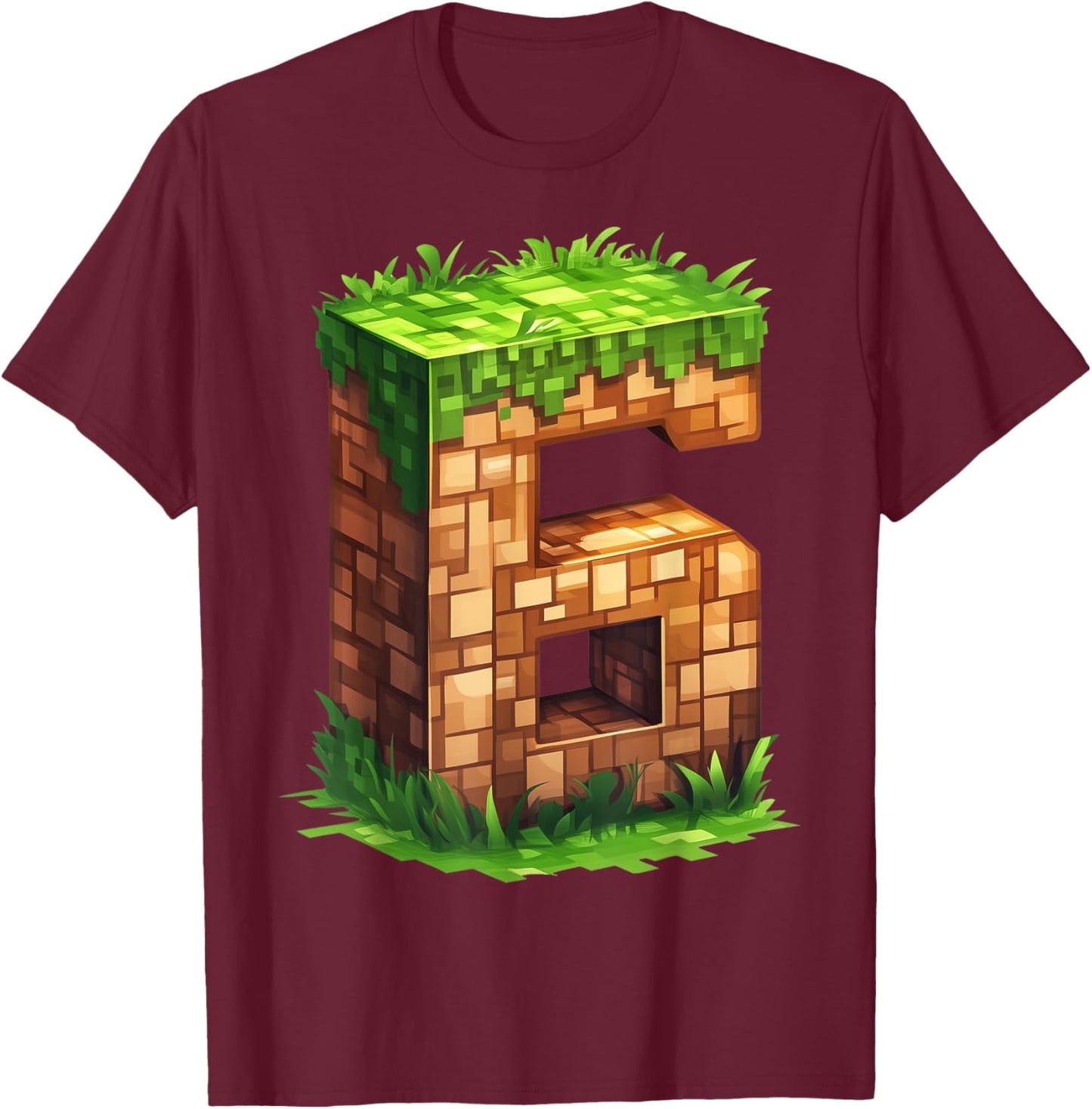Fun 6th Birthday Number 6 Video Gamer Pixel Themed Bday Boys T-Shirt - T-Shirt | Maroon
