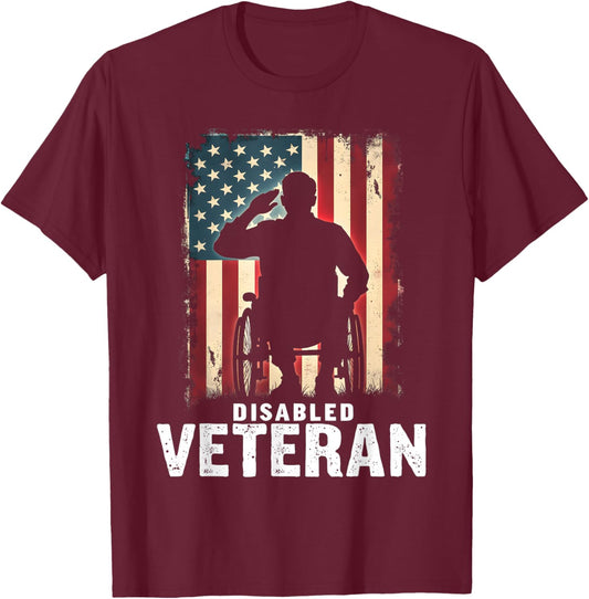 Disabled Veteran American Flag Veterans Day Men Women T-Shirt - T-Shirt | Maroon