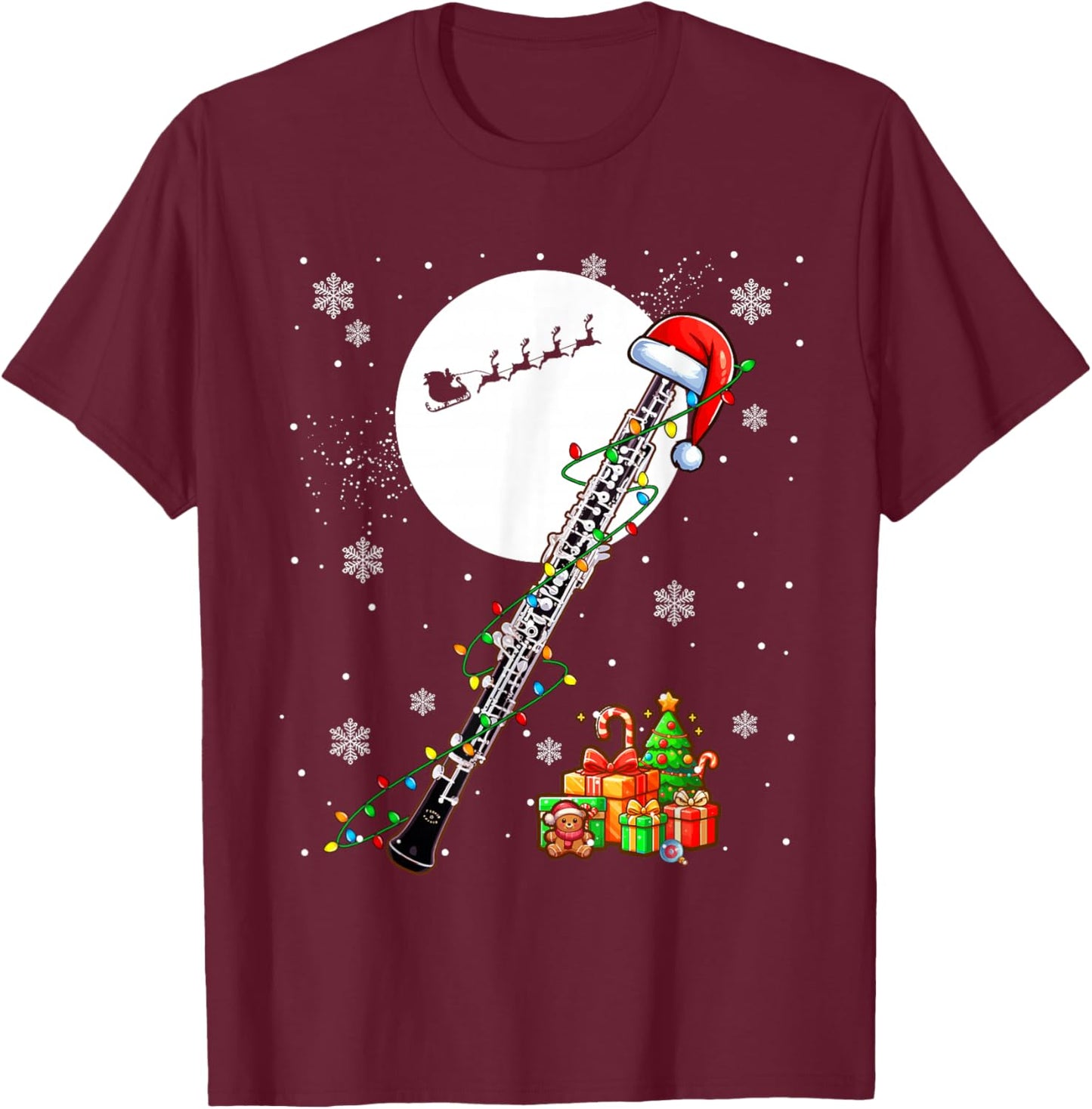 Santa Oboe Christmas Instrumentalist Lover Player Team T-Shirt - T-Shirt | Maroon