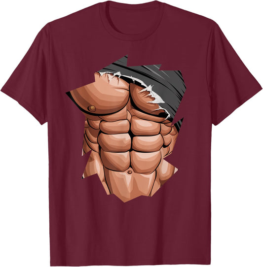 Anime body builder six pack muscle funny fake abs T-Shirt - T-Shirt | Maroon