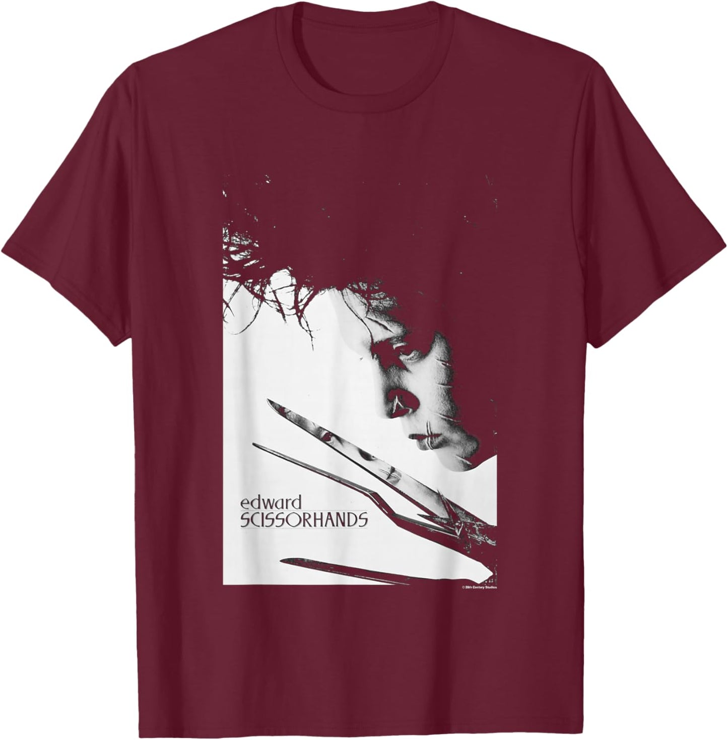 Edward Scissorhands Iconic Edward Vintage Big Chest Portrait T-Shirt - T-Shirt | Maroon
