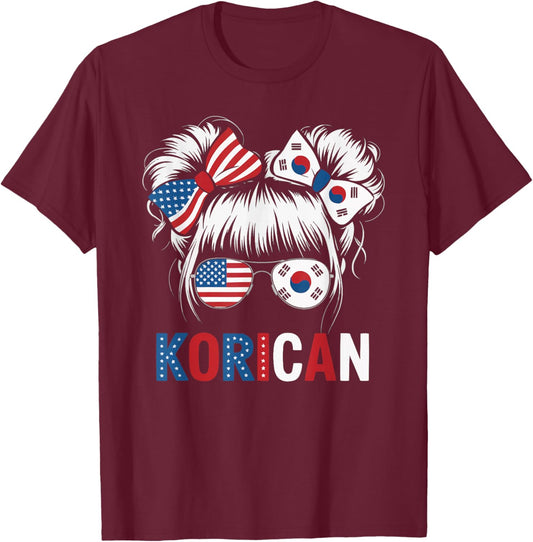 Half American Half Korean USA Flag South Korea America T-Shirt - T-Shirt | Maroon