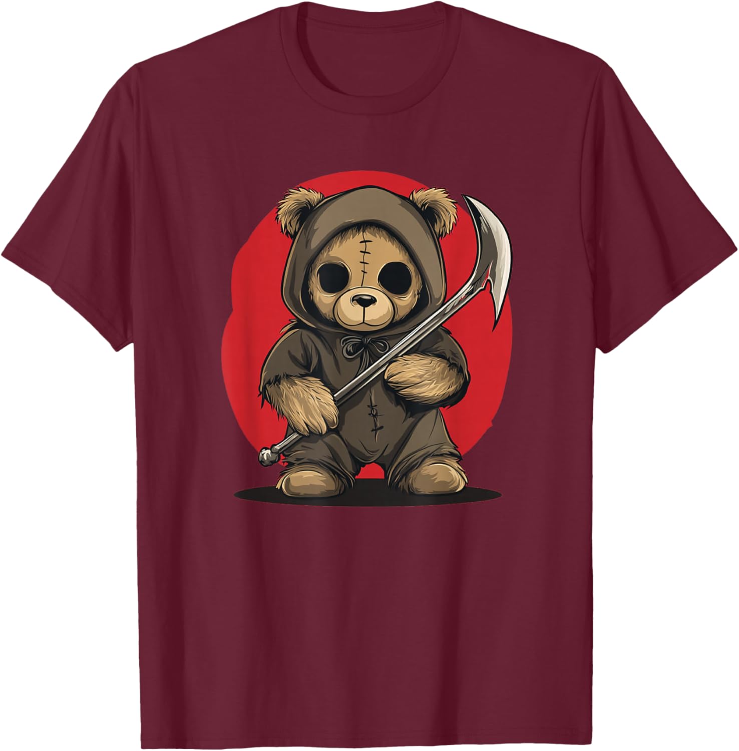 Halloween Teddy Bear in Grim Reaper Costume T-Shirt - T-Shirt | Maroon