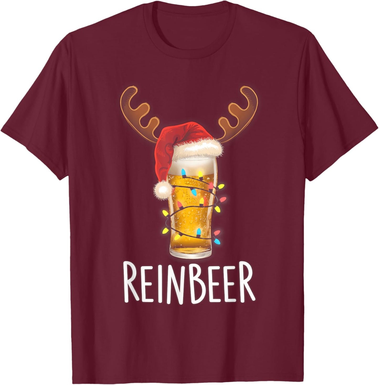 Winedeer Reinbeer Santa Hat Reindeer Couple Xmas Matching T-Shirt - T-Shirt | Maroon