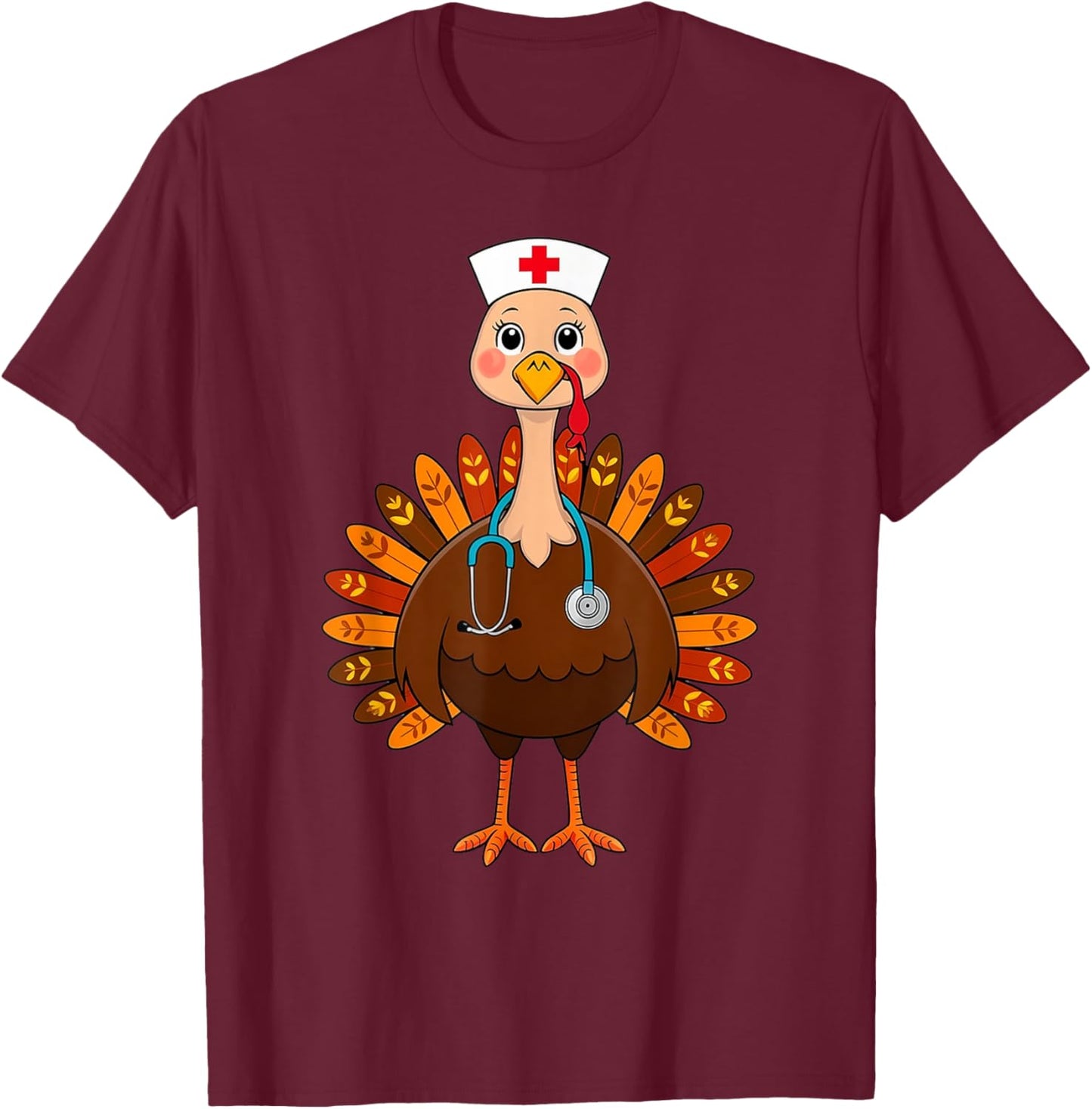 Thanksgiving Scrub Tops Women Turkey Nurse Holiday Nursing T-Shirt - T-Shirt | Maroon