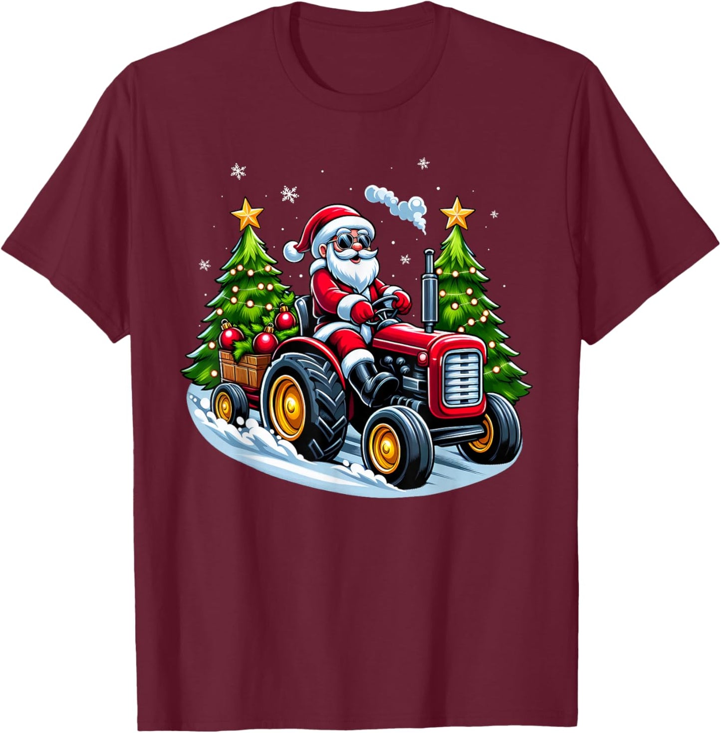 Christmas Tractor Santa Xmas Farm Truck Men Boys Kids T-Shirt - T-Shirt | Maroon