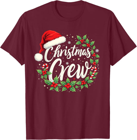 Christmas Crew Family Matching Adults Kids Black Solid Short Sleeve Holiday Party Shirt T-Shirt - T-Shirt | Maroon