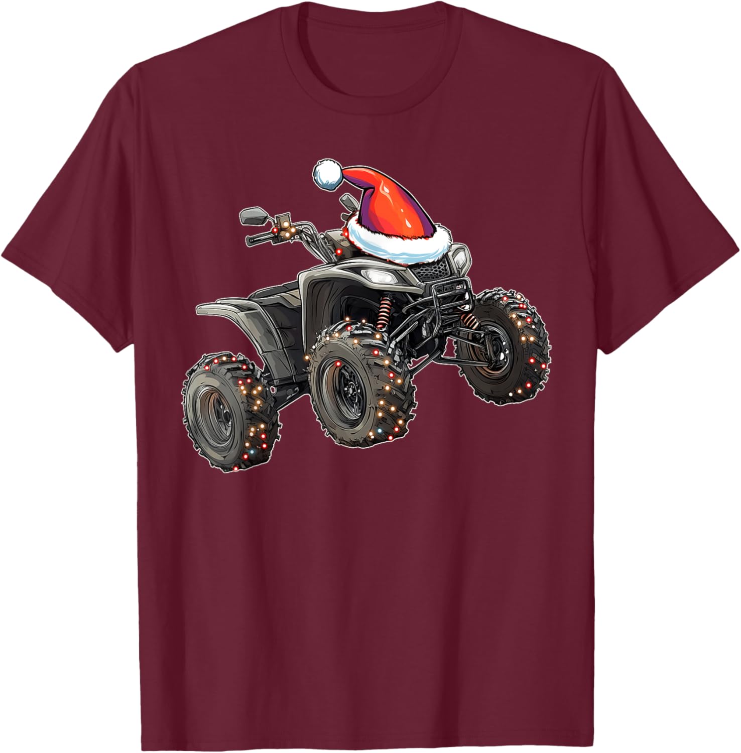 Atv Quad 4 Wheeler Christmas Hat Xmas T-Shirt - T-Shirt | Maroon
