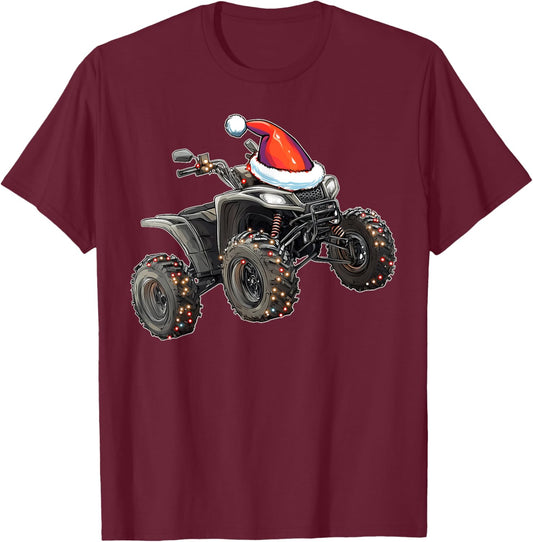 Atv Quad 4 Wheeler Christmas Hat Xmas T-Shirt - T-Shirt | Maroon