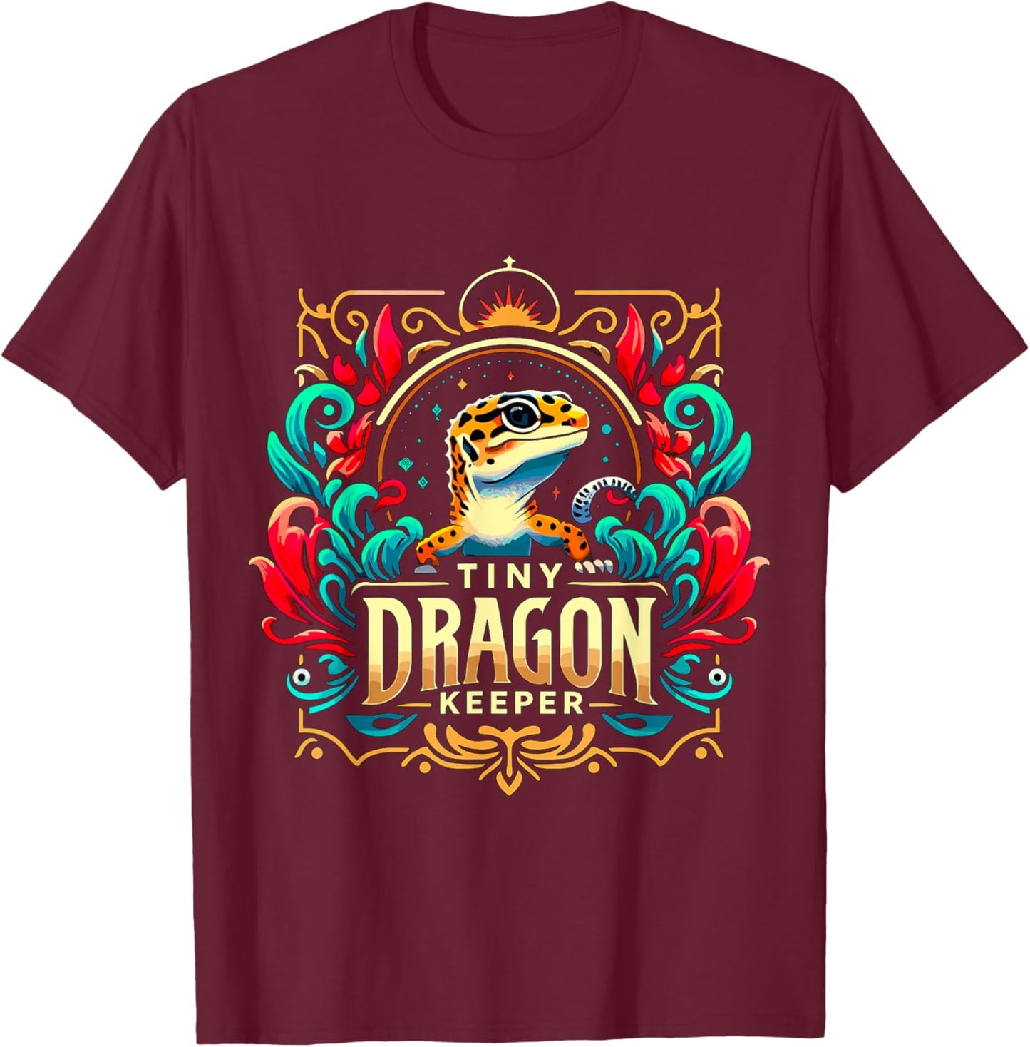 Tiny Dragon Keeper Leopard Gecko T-Shirt - T-Shirt | Maroon