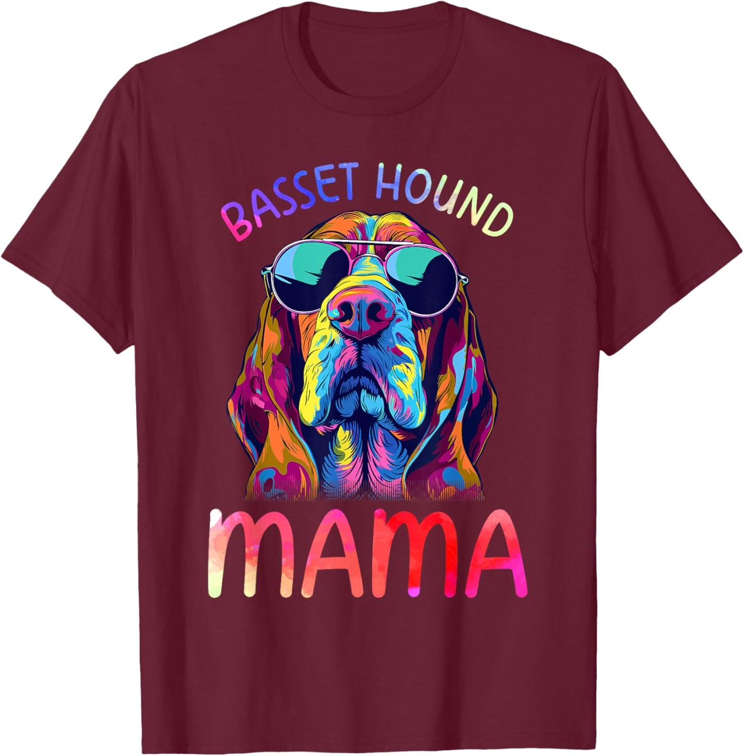 Basset Hound Mom Mama Pop Art Basset Hound Lovers T-Shirt - T-Shirt | Maroon