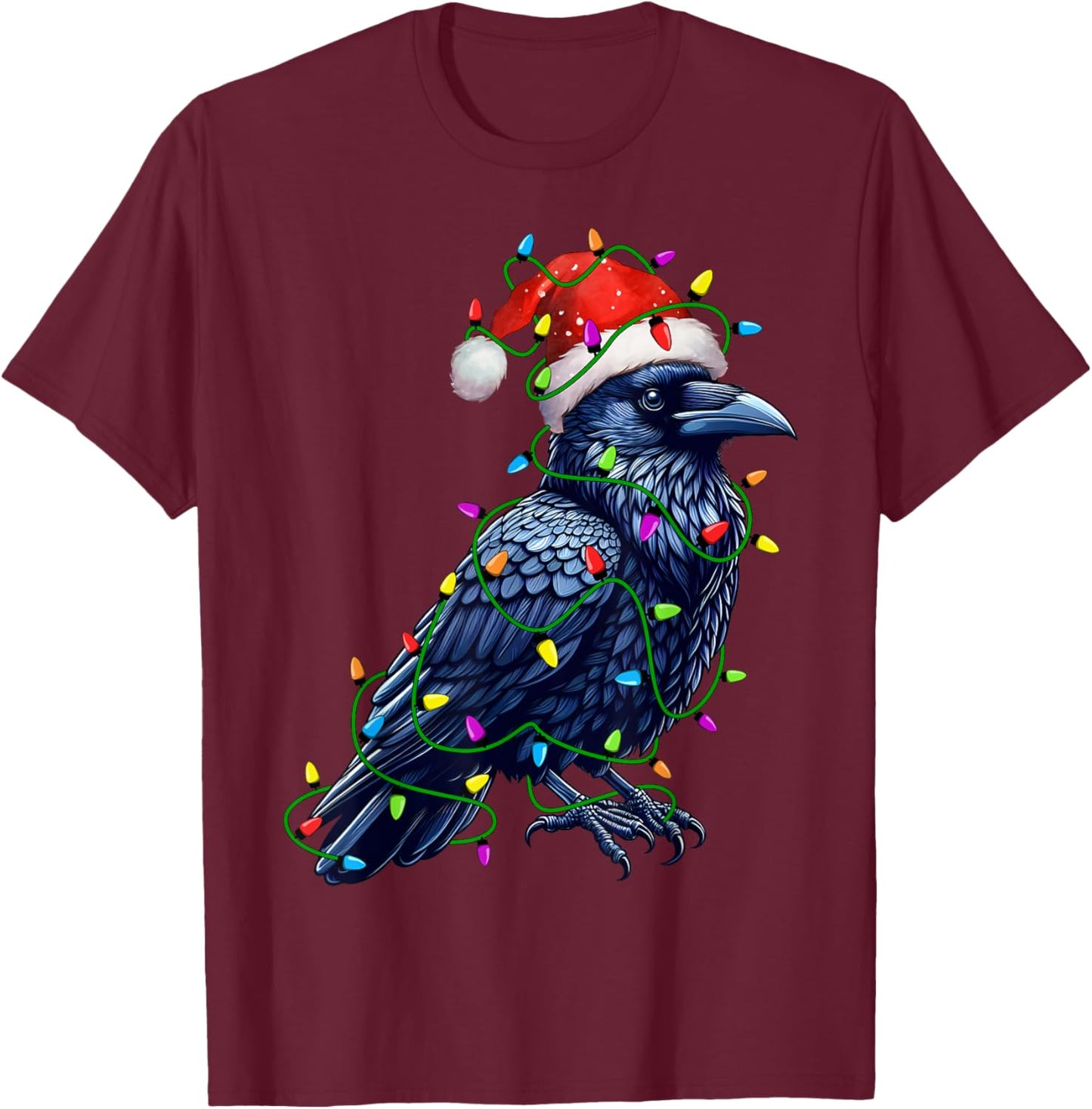 Raven Santa Christmas Tree Lighting Xmas Funny T-Shirt - T-Shirt | Maroon