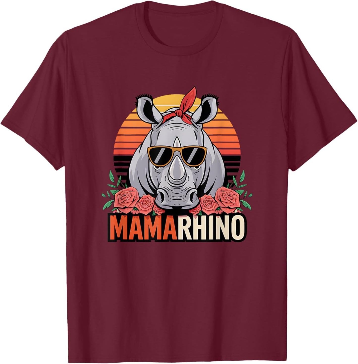 Mama Rhino Animal Family Zoo Wildlife Lover Mother's Day T-Shirt - T-Shirt | Maroon