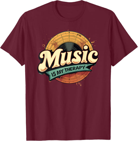 Music Is My Therapy Retro Music Lover T-Shirt - T-Shirt | Maroon