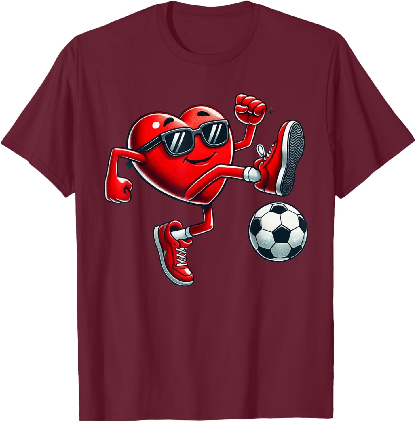 Valentines Day Soccer Funny Red Heart Love Boys Girls Kids T-Shirt - T-Shirt | Maroon