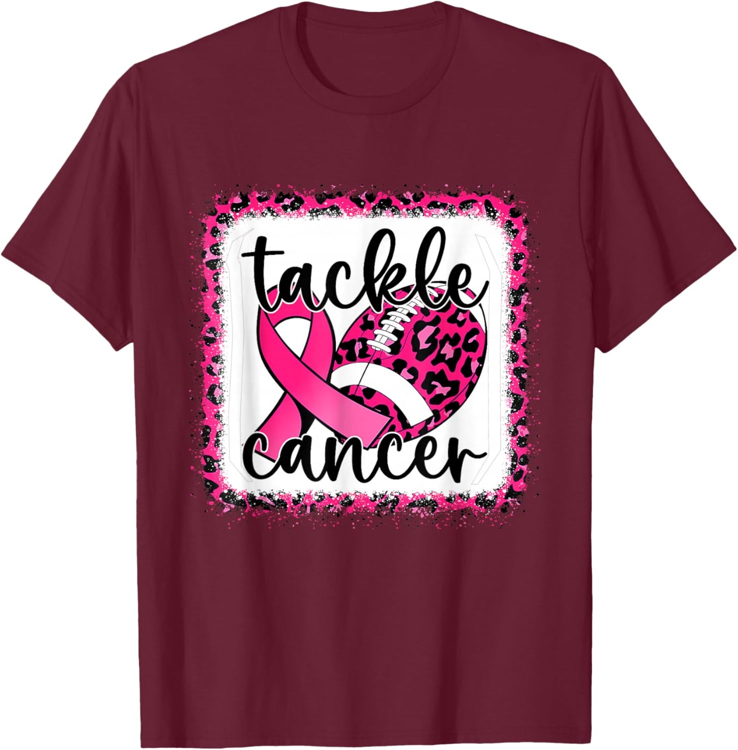 Tackle Football Breast Cancer Awareness Pink Ribbon Boy Kids T-Shirt - T-Shirt | Maroon