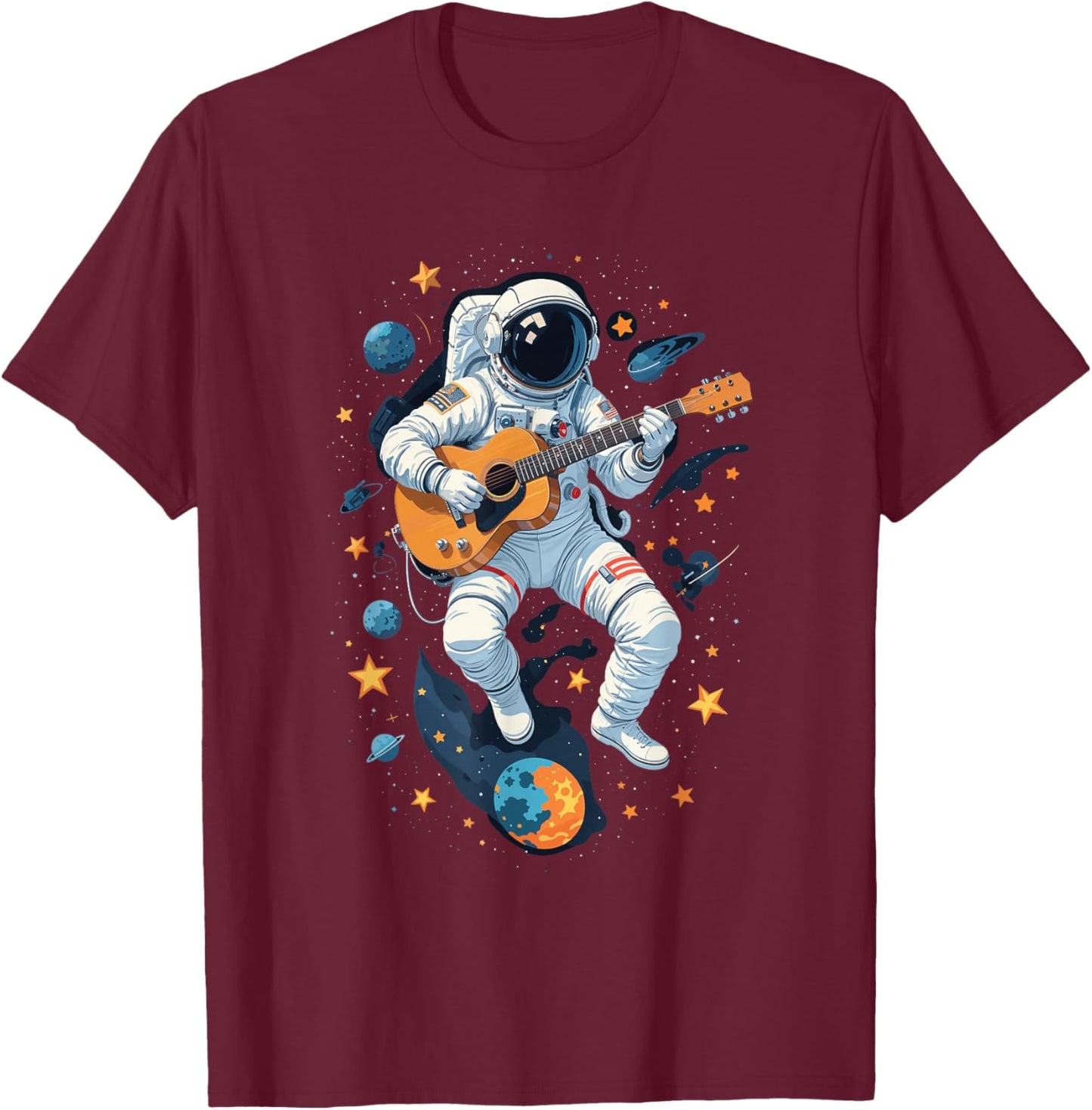 Astronaut Playing Guitar Shirt Spaceman Guitarist Musician T-Shirt - T-Shirt | Maroon