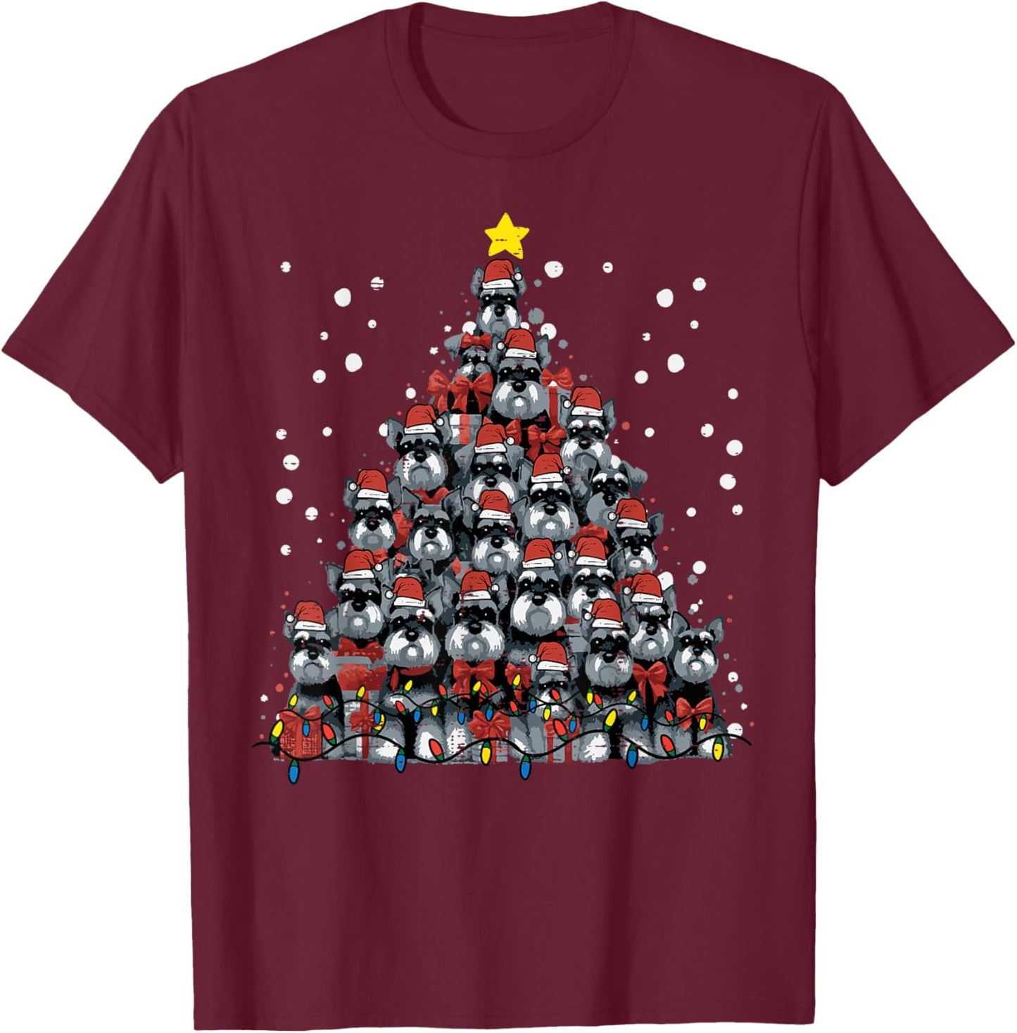 Schnauzer Dog Christmas Tree Xmas Men Women Boys Girls Kids T-Shirt - T-Shirt | Maroon